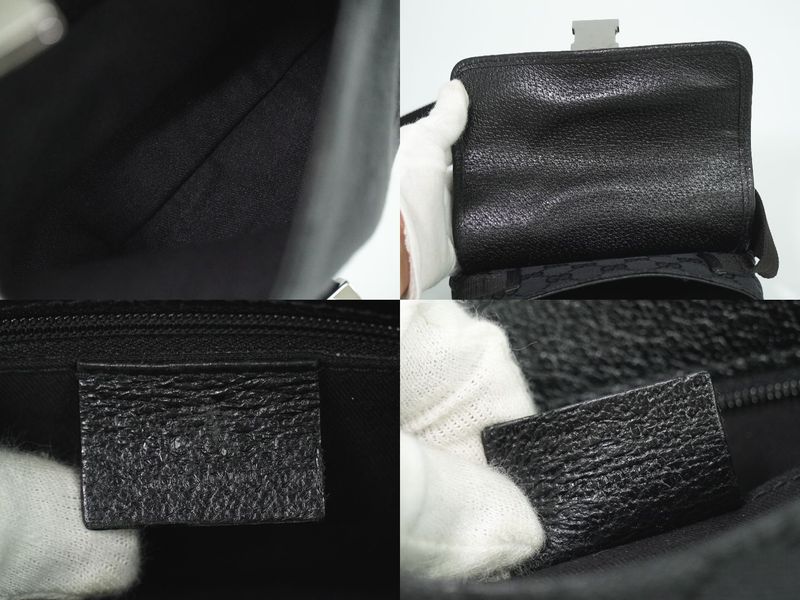 Authentic Gucci GG Canvas Waist Pouch Belt Bag Body Bag Black 131236 Bag