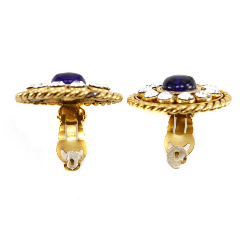 Chanel Gold Plated And Rhinestone Blue 23 Ladies 31.5g Earring
