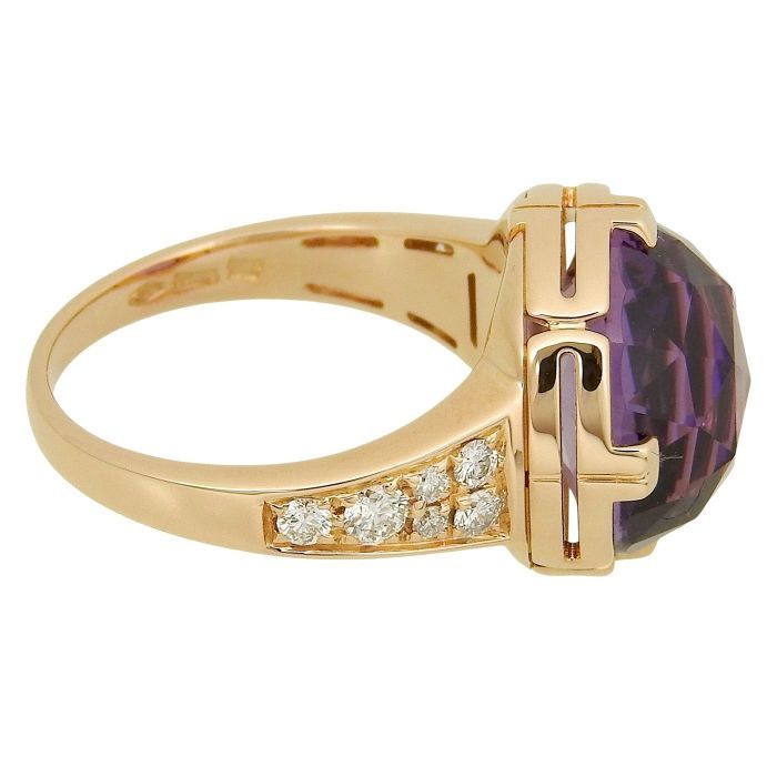 Bvlgari Bulgari Parentesi Cocktail Amethyst Diamond Ring 18K Pink Gold 750 Pink