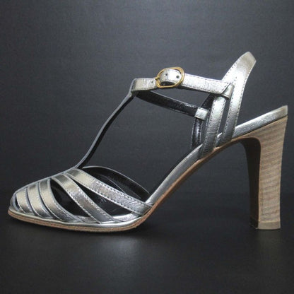 Celine High Heel Ankle Strap Sandals Size 35 Approx 22cm (8.66in) Silver Color