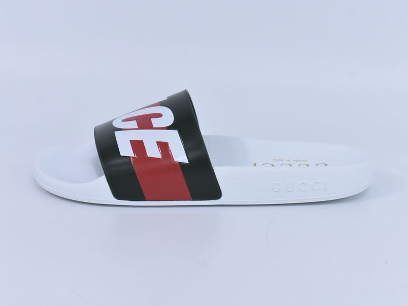 Authentic Gucci × Palace Logo Sherry Line Sandals 39 Rubber White Khaki Red