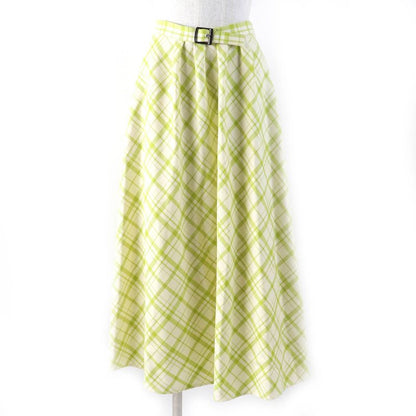 Christian DIOR 21AW 141j46a1342 100% Wool Logo Buckle Checkered Flared Skirt