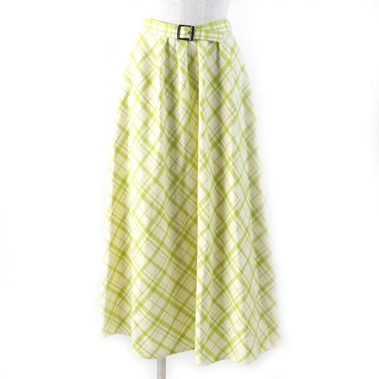 Christian DIOR 21AW 141j46a1342 100% Wool Logo Buckle Checkered Flared Skirt