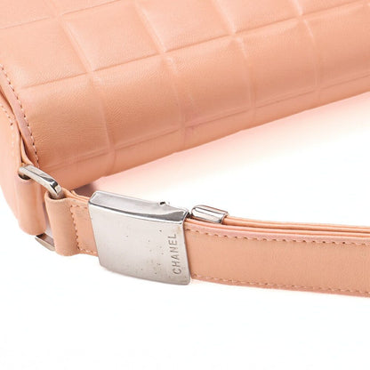 Chanel One Shoulder Bag Choco Bar Coco Mark Lambskin Salmon Pink With Silver