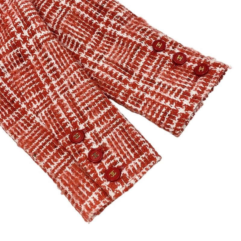 Chanel Coat Size 38 M Women's P07620 Red And White Tweed / Coco Mark / Long