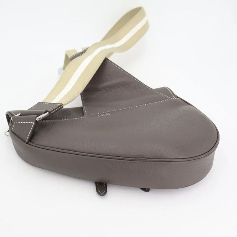 Christian DIOR Saddle Body Bag Leather Dark Navy