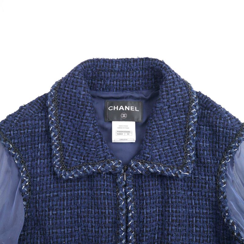 Chanel Tweed Sheer Combination Half Zip Blouse Shirt and Dress Setup P45591w0525