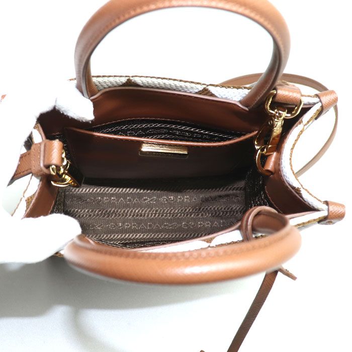 Prada Symbol Embroidered Fabric Mini 2 Way Shoulder Bag Brown White Mbmb IC