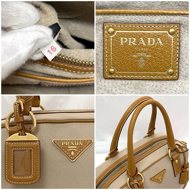 Prada 2way Boston Bag Beige Orange Corda Cuoio