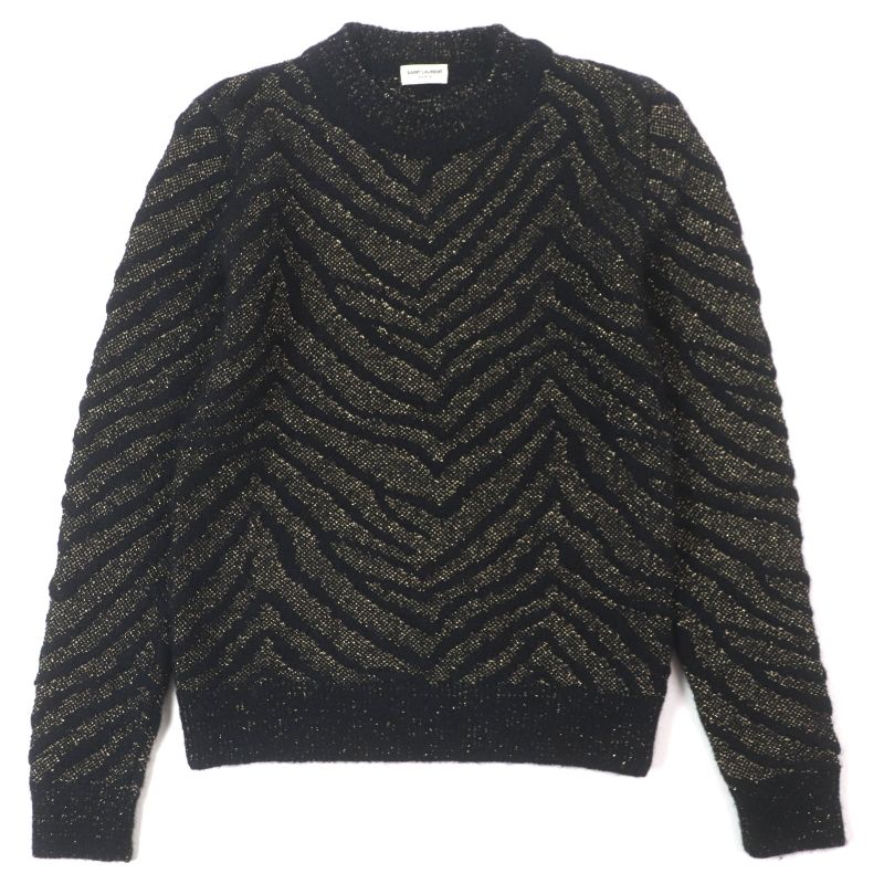  Saint Laurent Paris 536675 Mohair Wool Allover Crewneck Knit Sweater Black