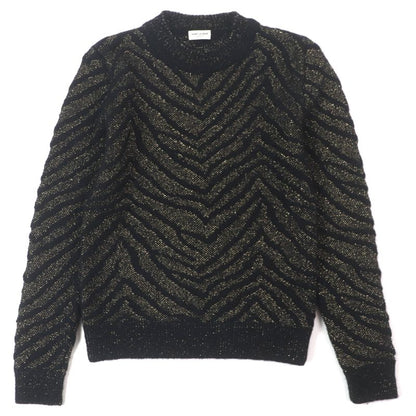  Saint Laurent Paris 536675 Mohair Wool Allover Crewneck Knit Sweater Black
