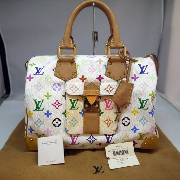 Louis Vuitton Multicolor Speedy 30 Monogram Sac Hand Bag White Gold