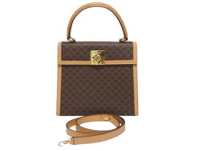Celine 2-Way Shoulder Bag M 13 Macadam Pattern Leather Brown Gold