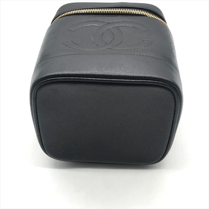 Chanel CC Logo Caviar Leather Vanity Hand Bag Black