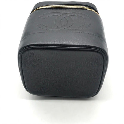 Chanel CC Logo Caviar Leather Vanity Hand Bag Black