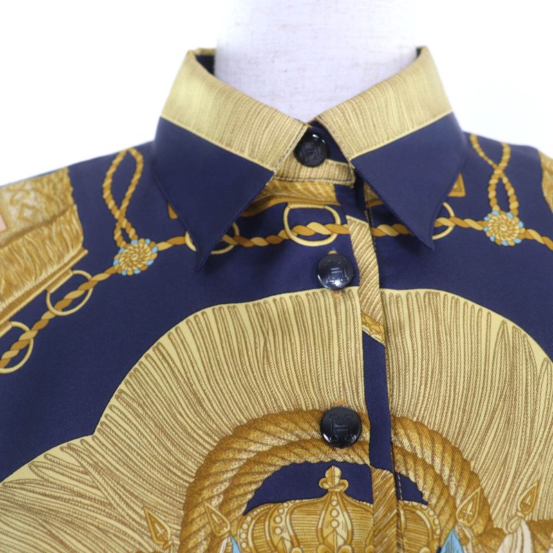 Hermes Silk Cotton Cashmere H Logo Button Twill Raine Knit Long Sleeve