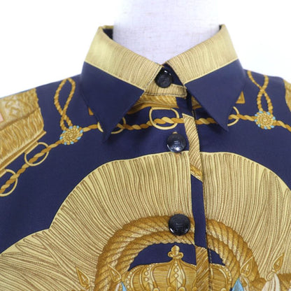 Hermes Silk Cotton Cashmere H Logo Button Twill Raine Knit Long Sleeve