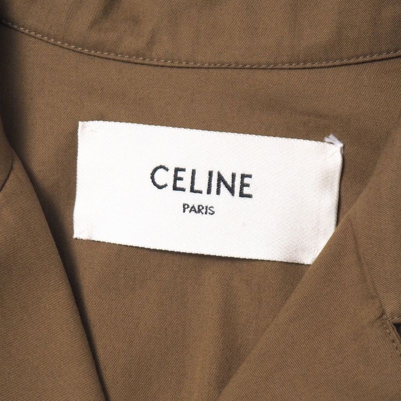 Celine Cotton Twill Safari Dress Size 34 Sulky Logo Gold Button Belted Ribbon