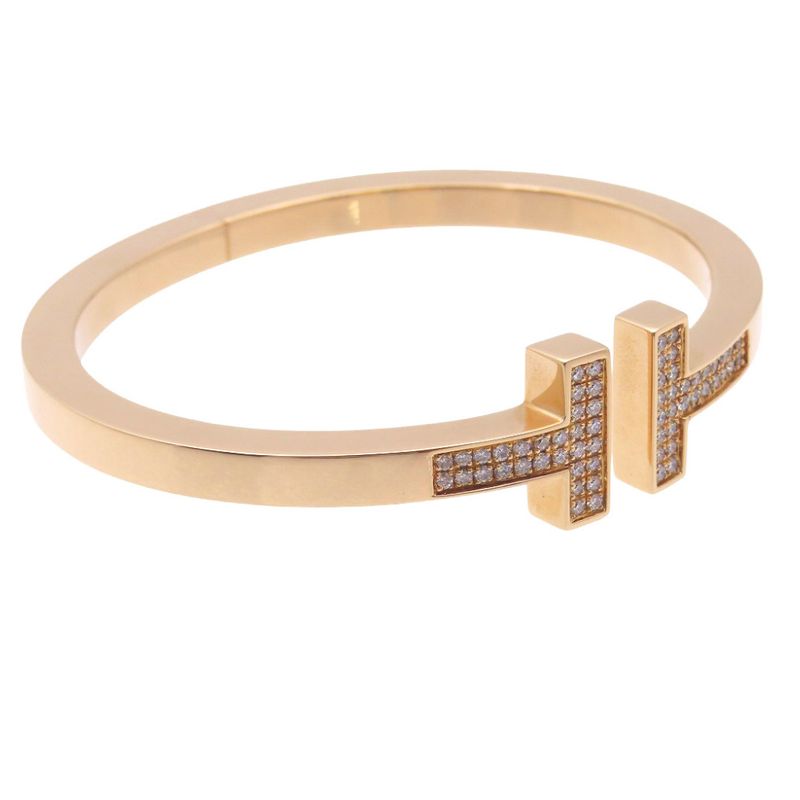 Tiffany & Co T-square 18K Pink Gold Rose Gold Diamond Large Bracelet Bangle 750