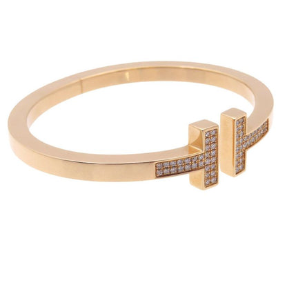 Tiffany & Co T-square 18K Pink Gold Rose Gold Diamond Large Bracelet Bangle 750