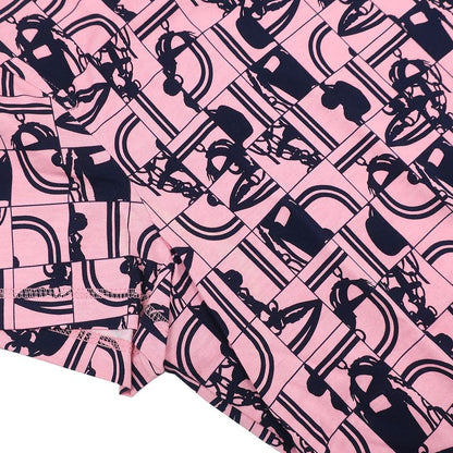 Hermes Short Sleeve T-Shirt Total Cotton Pink and Navy 34 Navy Blue [brides de