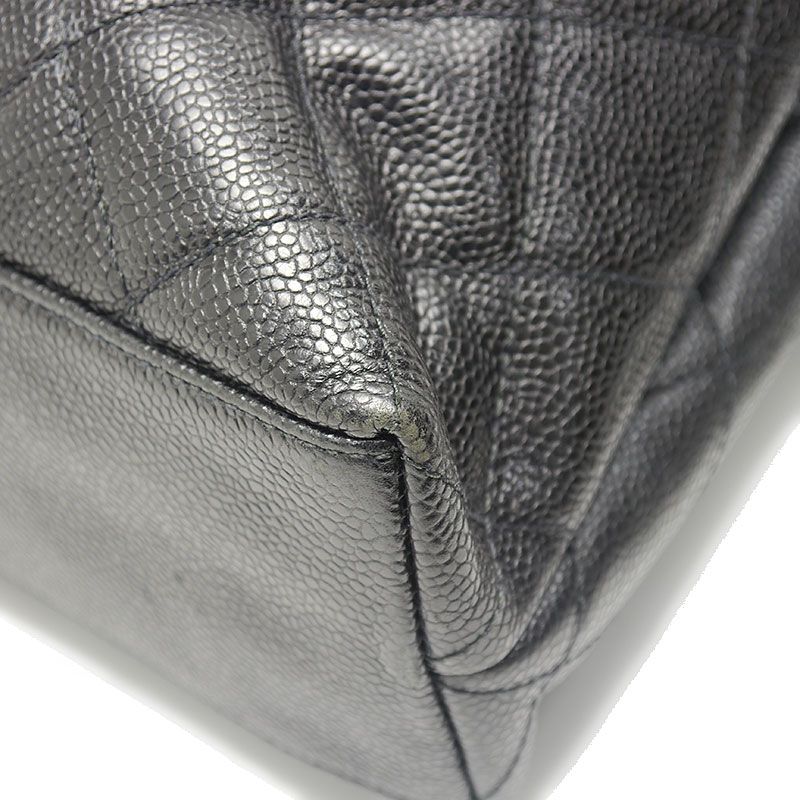 Chanel Chain Tote Bag Caviar Skin Black And Silver Hardware