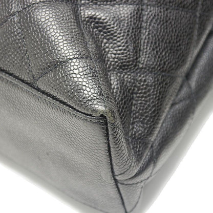 Chanel Chain Tote Bag Caviar Skin Black And Silver Hardware