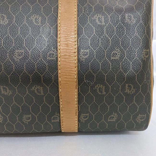 Christian Dior Boston Bag Gray Brown Honeycomb
