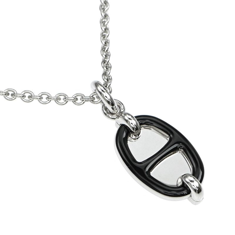 Hermes Necklace Mini Maillon PM Black Silver-color- Chaine D'ancre