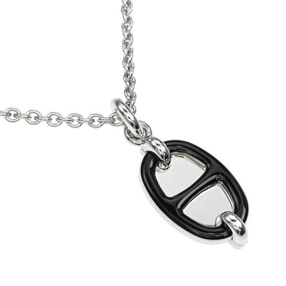 Hermes Necklace Mini Maillon PM Black Silver-color- Chaine D'ancre