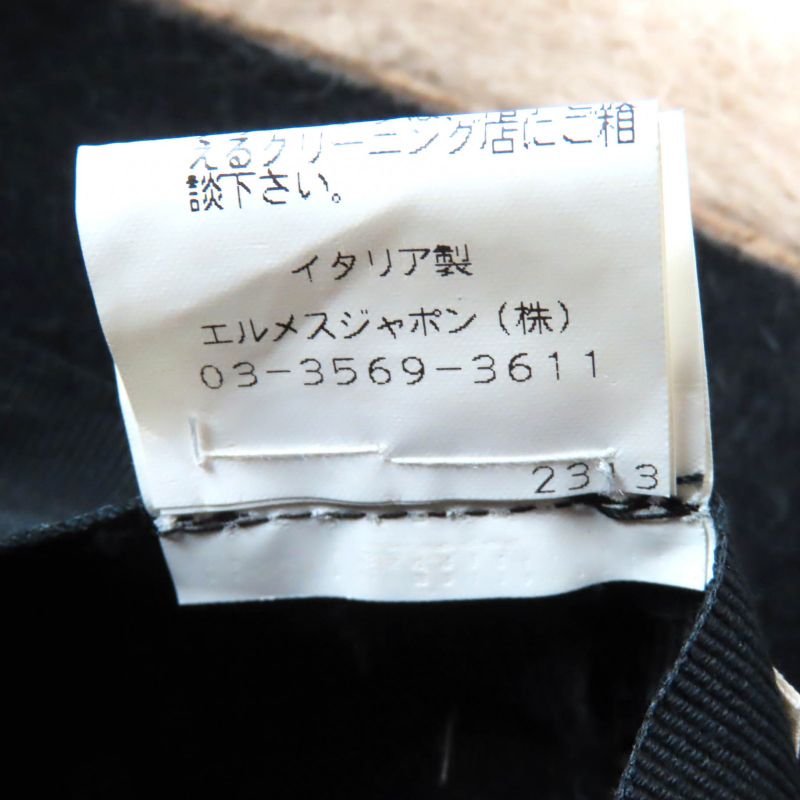 Hermes 100% Wool None Felt Hat Bucket Hat Black Beige 56 Genuine