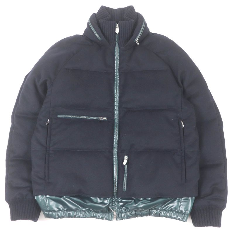 Hermes 2022 100% Cashmere Hooded Docking Design Down Jacket Navy 46 Hanger Made