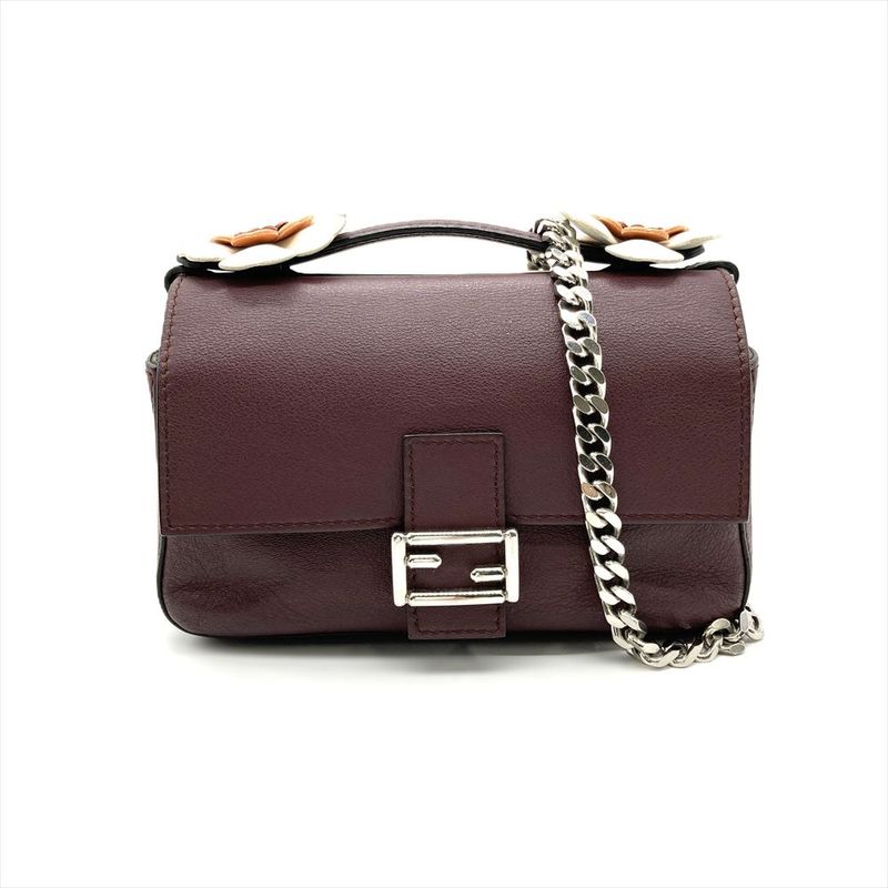 Fendi Double Micro Baguette Shoulder Bag Leather 8m0371 Bordeaux Silver