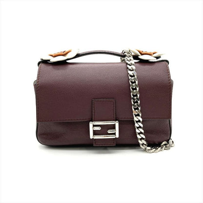 Fendi Double Micro Baguette Shoulder Bag Leather 8m0371 Bordeaux Silver