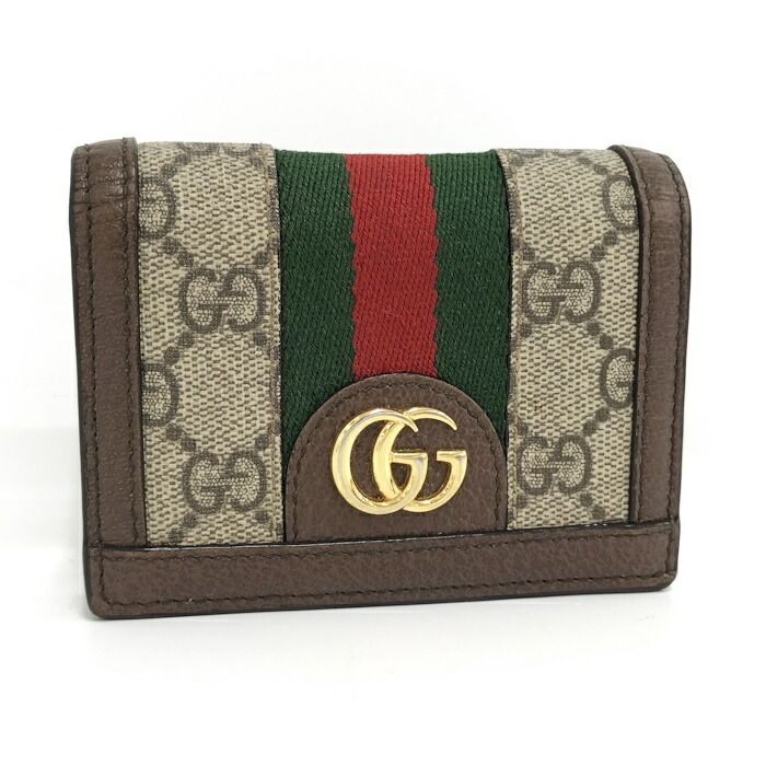 Gucci Bifold Wallet Compact Wallet Ophidia Leather PVC Brown 493075