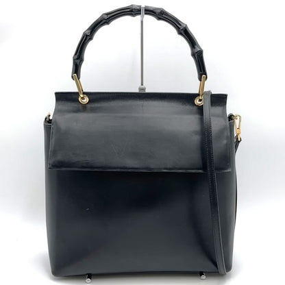 Gucci 001 1998 Handbag Bamboo 2WAY Leather Gold Hardware Black Ladies Formal