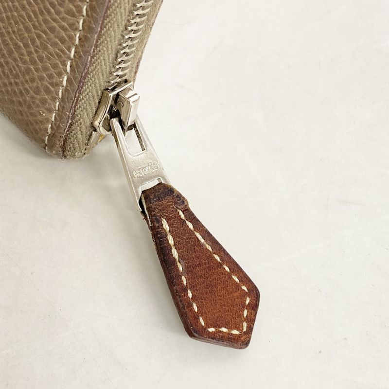 Hermes Long Wallet Azap Lock Silkine Vaux Epson Etoupe Silver Hardware Engraved