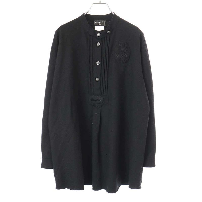 Chanel Flower Patch Pullover Wool Felt Shirt Top P52071k06688 Black 38