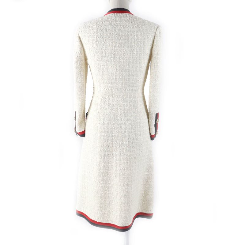 Gucci 19SS 551562 Webline V-neck Tweed Long Dress With GG Buttons Off-white 36