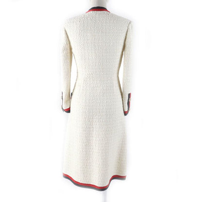 Gucci 19SS 551562 Webline V-neck Tweed Long Dress With GG Buttons Off-white 36