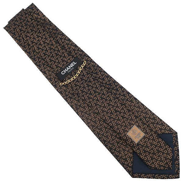 Chanel Necktie Co Pattern 9.5cm (3.74in) Silk Black and Gold Black Alphabet
