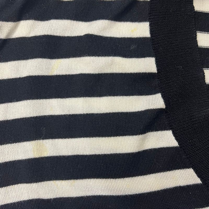 Louis Vuitton 15aw V-Neck Silk Striped Knit Sweater White Black S