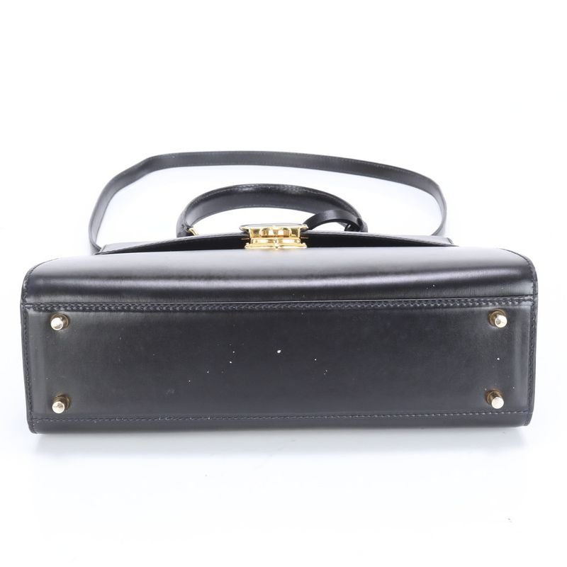 Prada Leather 2WAY Shoulder Bag Crossbody Hand Tote Genuine Leather Black Gold