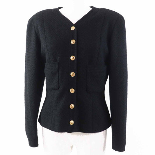 CHANEL Vintage Wool 100% Silk Lining No Collar With Coco Mark Gold Buttons