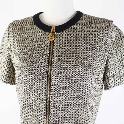 Louis Vuitton 23SS 1aayvw Zip Up Lurex Tweed Dress/short Sleeve Dress Black