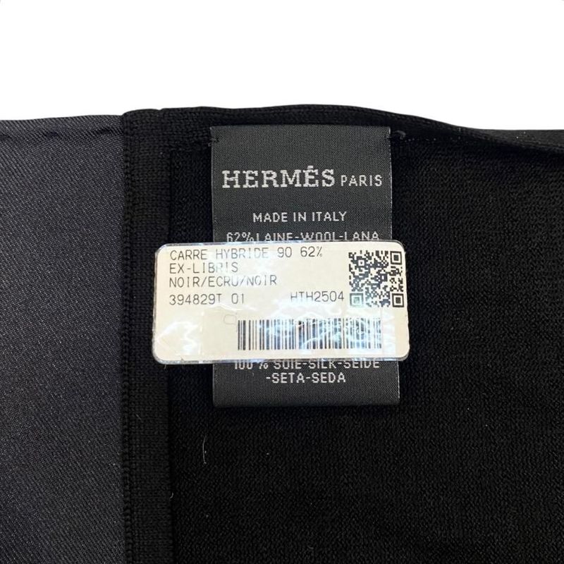 Hermes Scarf Carré H Hybrid 90 Ex-Libris Ecru Noir Black Hybride Ex-Libris
