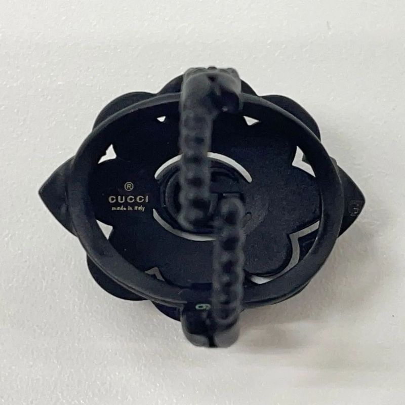 Gucci Michele Period Stone Faux Pearl Flower Ring Size 6 Ring Black Made In