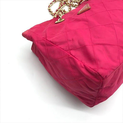 Prada Triangle Logo Tessuto Nylon Quilted Chain Tote Pink