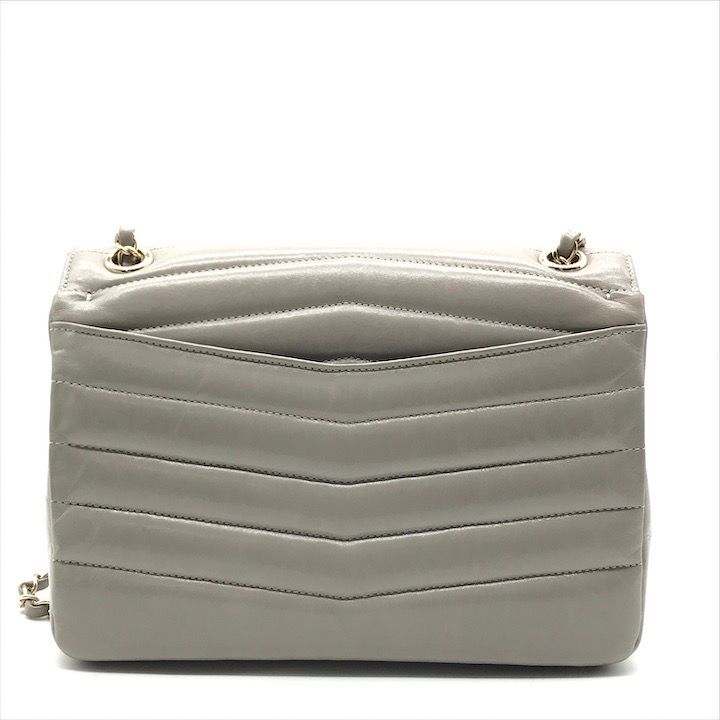 Chanel CC Logo Stitch Shiny Lambskin Turnlock Chain Shoulder Bag Gray