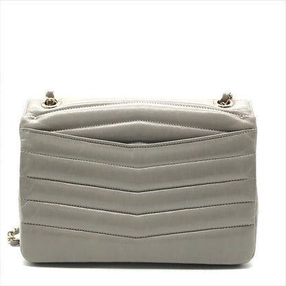 Chanel CC Logo Stitch Shiny Lambskin Turnlock Chain Shoulder Bag Gray